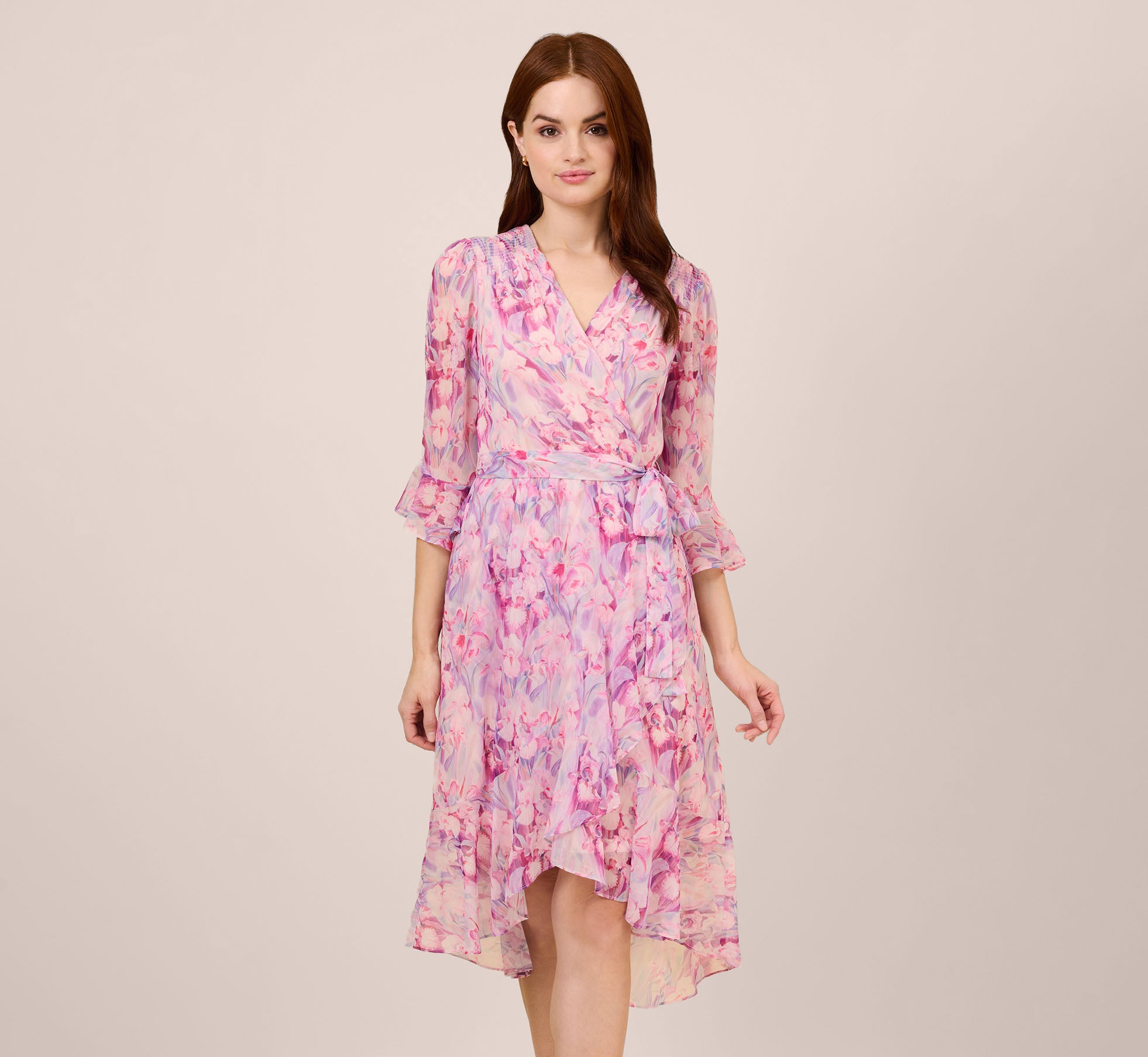 Floral-Printed Chiffon Short Dress In Pink Multi 1