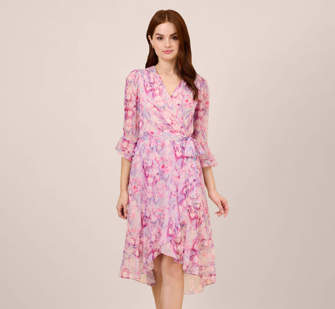 Floral-Printed Chiffon Short Dress In Pink Multi