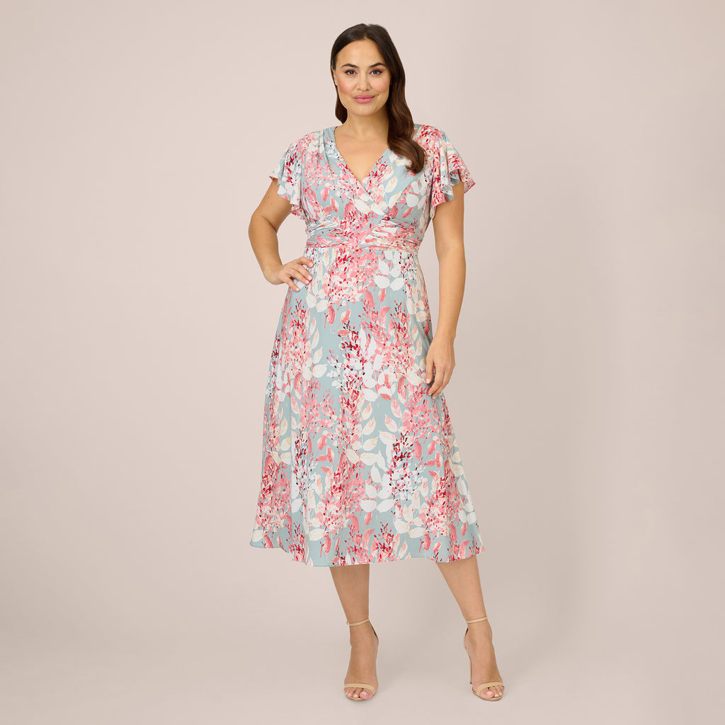 Plus Size Floral-Print Fit-And-Flare Midi-Length Chiffon Dress In