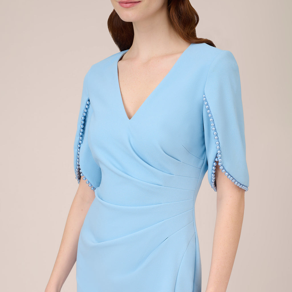 Stretch Crepe Pearl Trim Cocktail Dress –