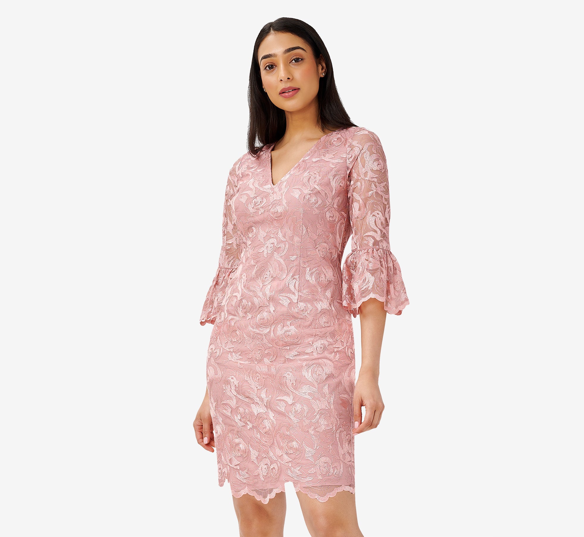 Floral Embroidered Short Sheath Cocktail Dress In Rose | Adrianna