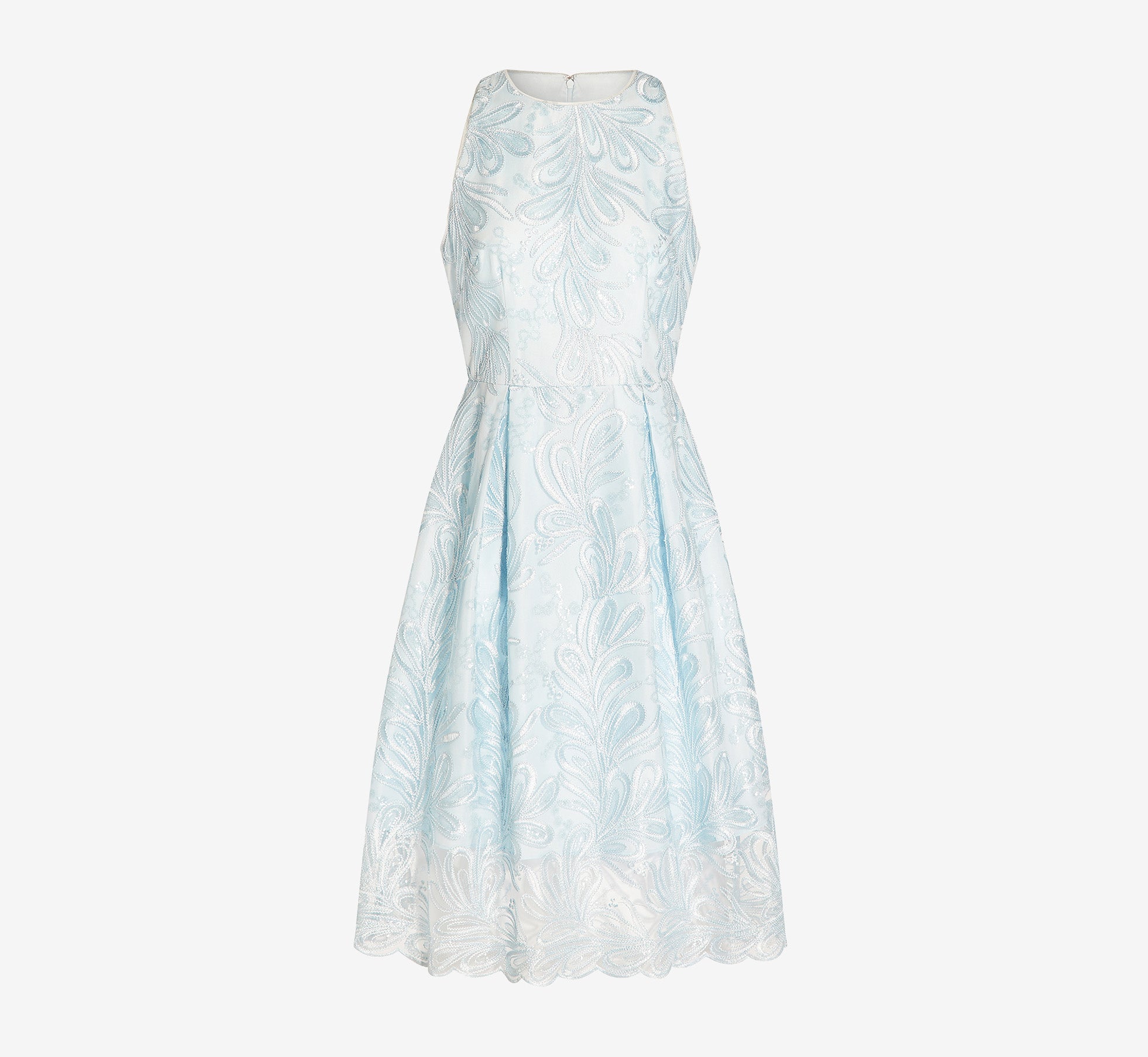 Embroidered Illusion Midi Length Fit And Flare Dress In Opal