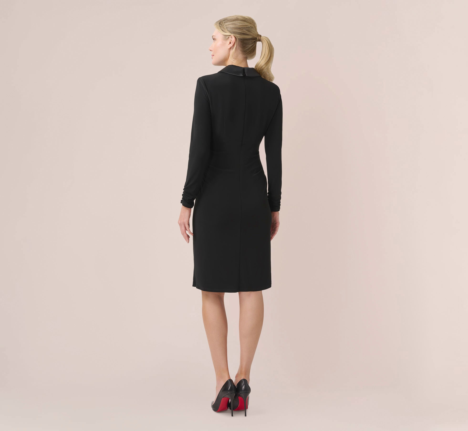 Jersey And Satin Short Sheath Tuxedo Dress In Black Adrianna Papell