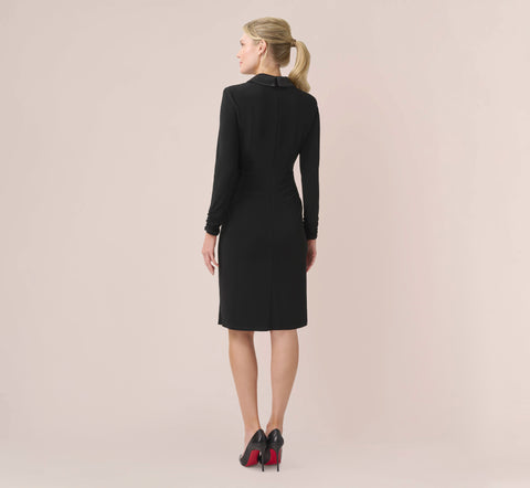 Jersey And Satin Short Sheath Tuxedo Dress In Black