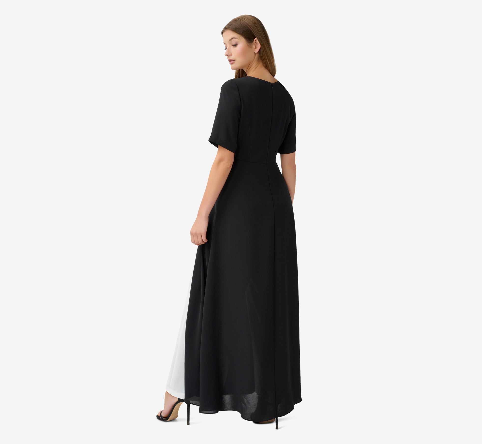 Colorblock Gauzy Crepe Jumpsuit With Skirt Overlay In Black Ivory