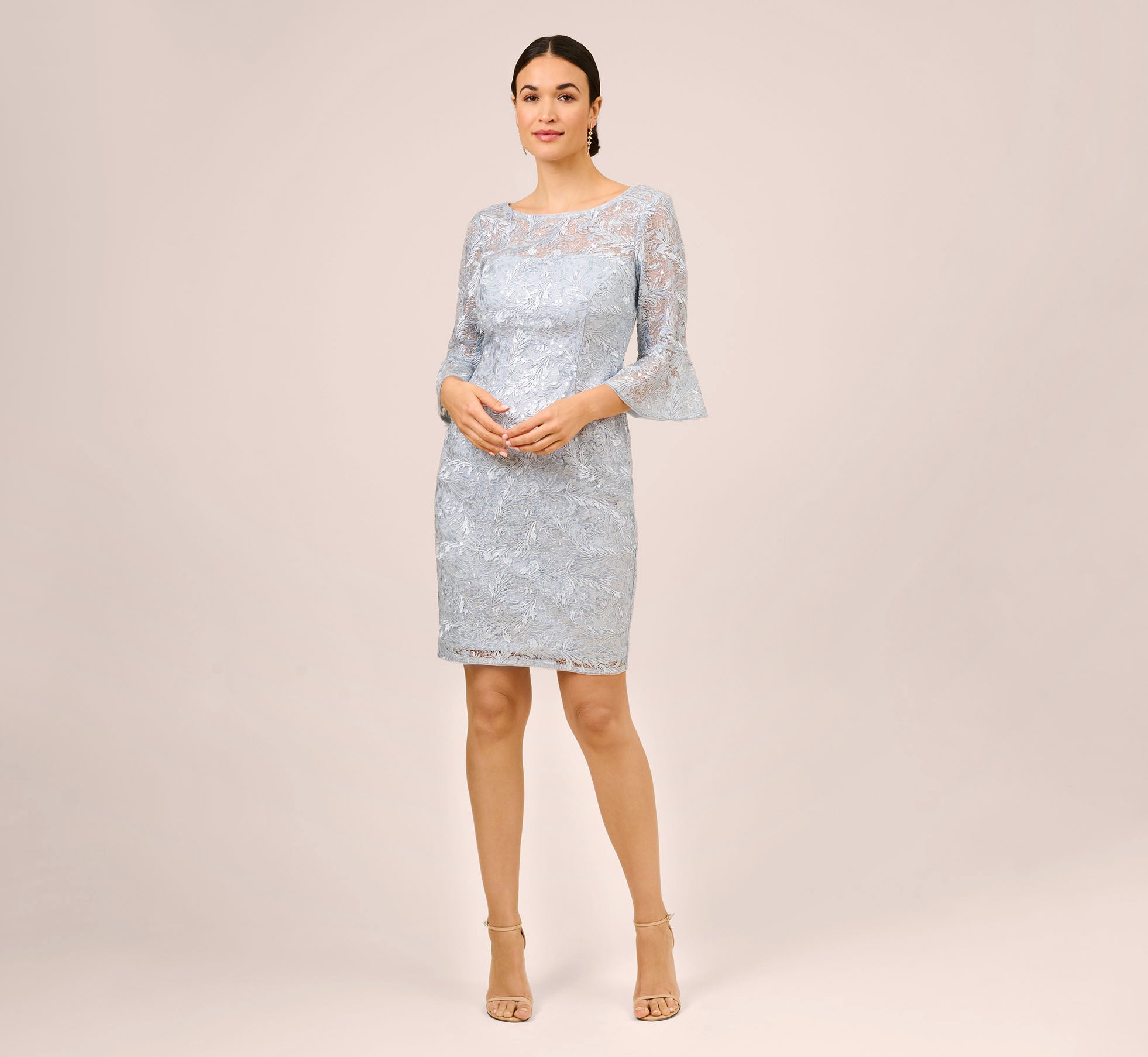 Sequined And Guipure Lace Illusion Short Sheath Cocktail Dress In