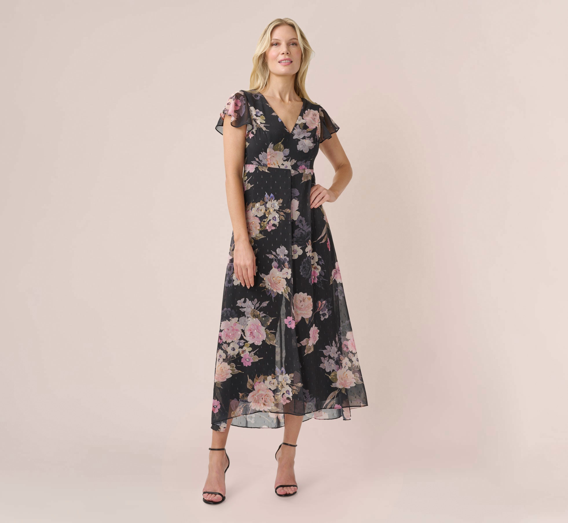 Metallic Floral-Print Chiffon And Jersey Cropped Jumpsuit With 
