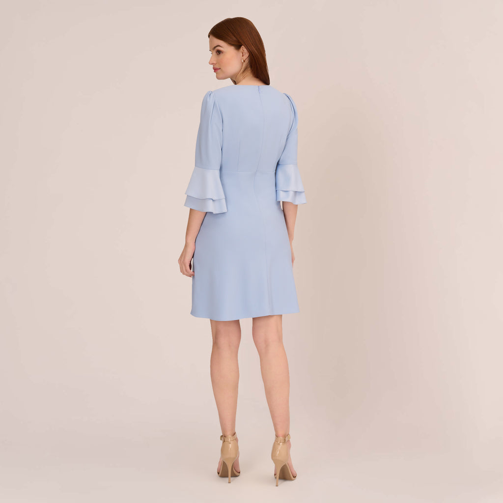 Satin Crepe Short Fit-And-Flare Dress With Tiered Bell Sleeves In Eleg