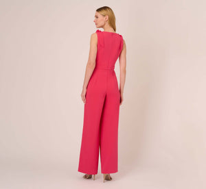 føderation spids Diskriminere Stretch Knit Crepe Faux Wrap Wide Leg Jumpsuit With Overlay In Pink Lo |  Adrianna Papell