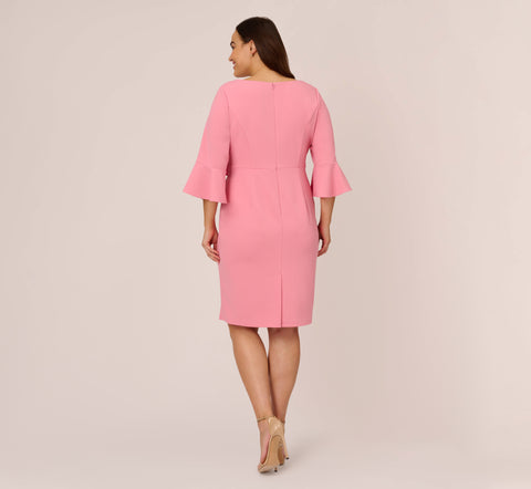 Plus Size Stretch Knit Crepe Tie-Front Midi-Length Sheath Dress In Faded Rose