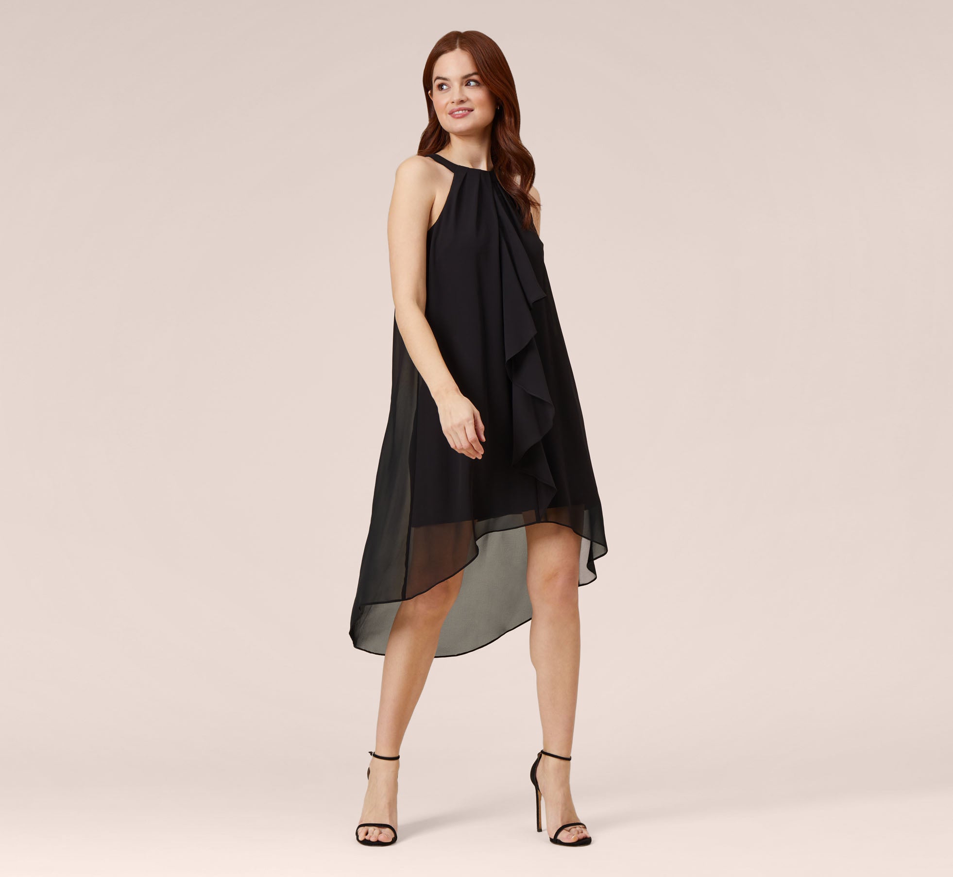 Chiffon And Stretch Jersey Short Pull On Dress With Ruffle In