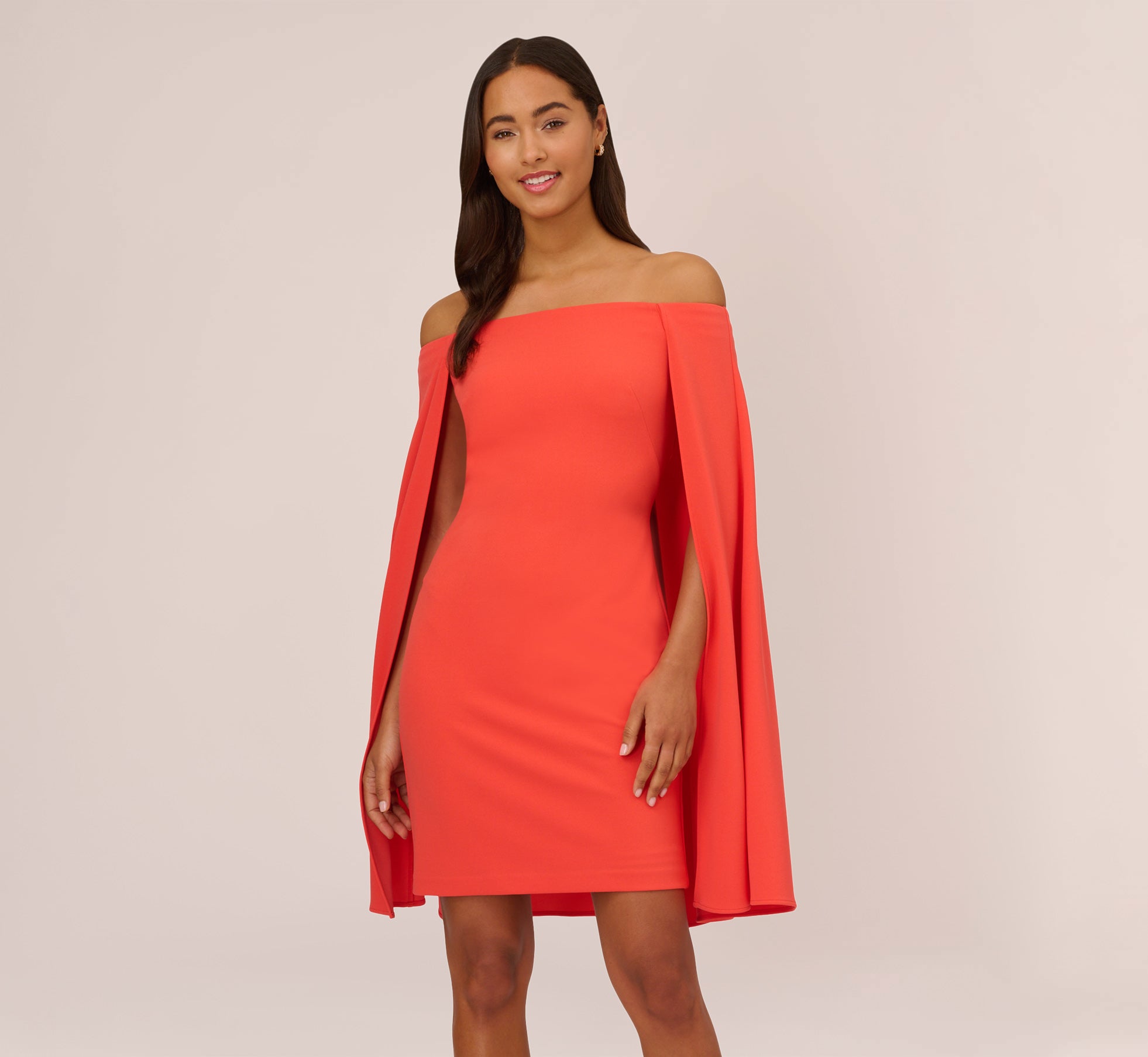 Off The Shoulder Cape Dress In Calypso Coral Adrianna Papell