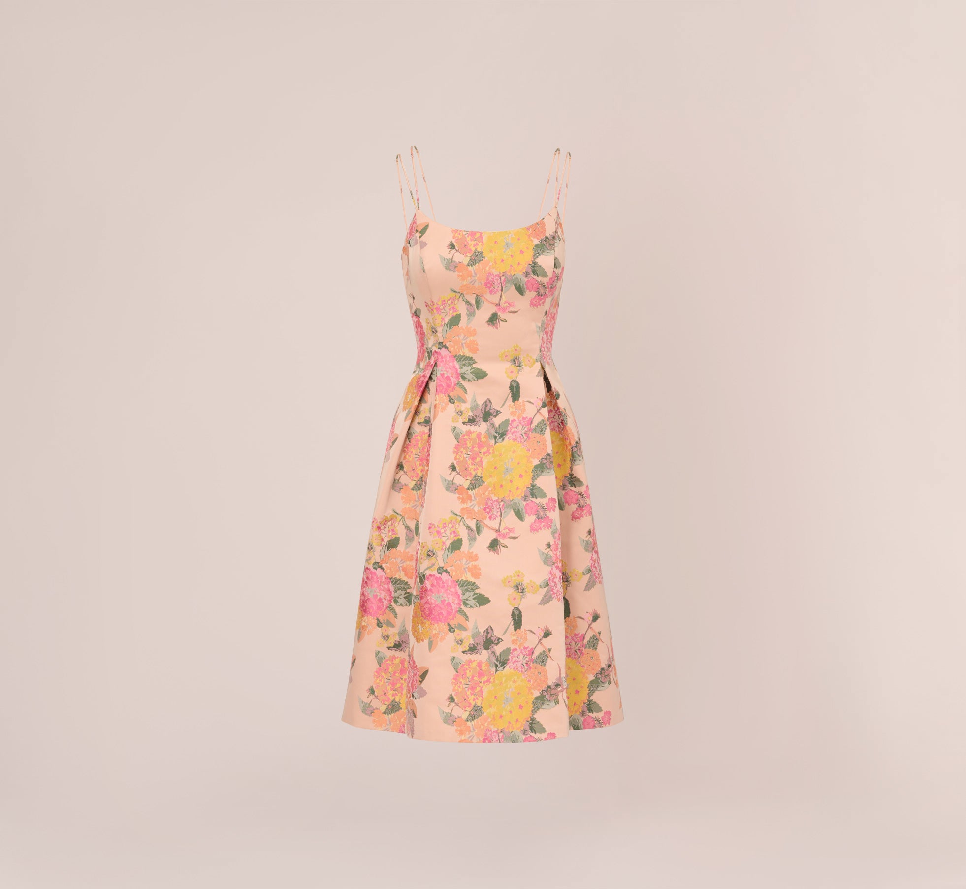Floral Jacquard Dress With Pleated Details In Rose Multi