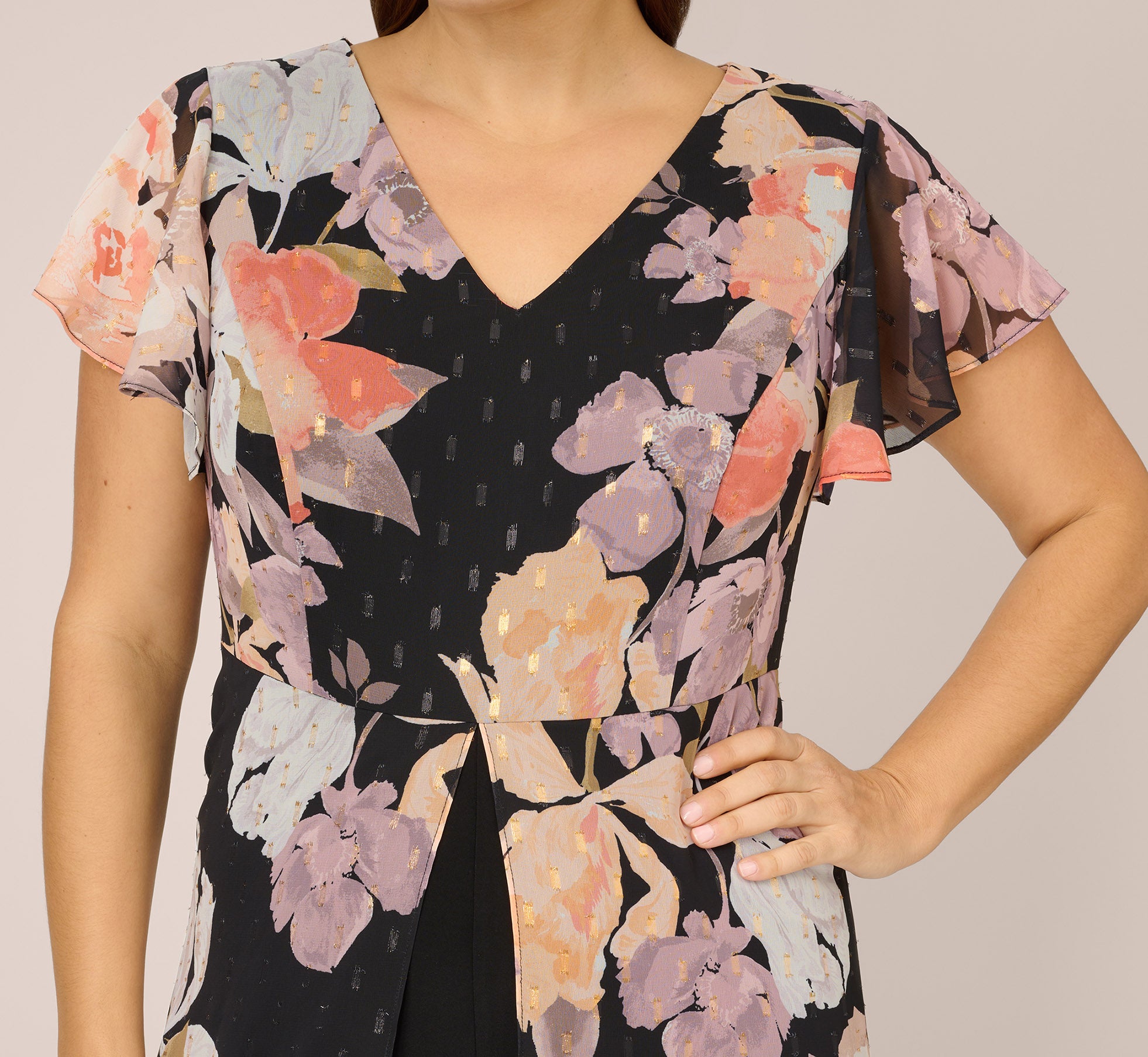 Plus Size Floral Print Chiffon And Jersey Cropped Jumpsuit In