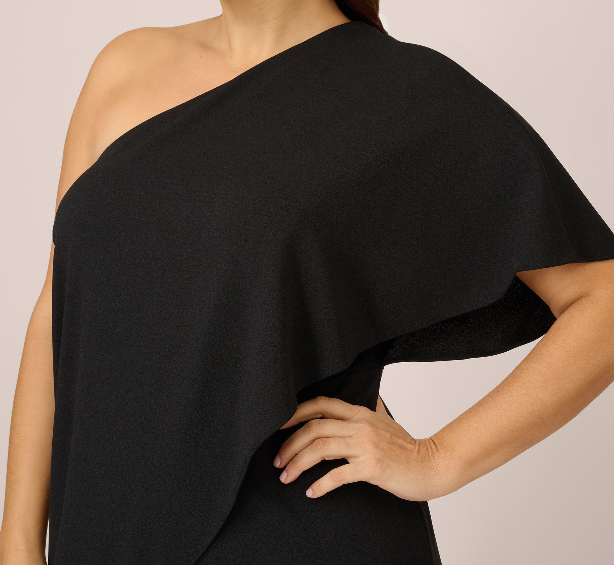 Plus Size Flutter One Shoulder Jumpsuit In Black Adrianna Papell