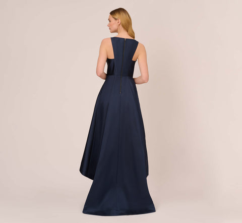 High Low Mikado Gown With Asymmetrical Detail In Midnight – Adrianna Papell