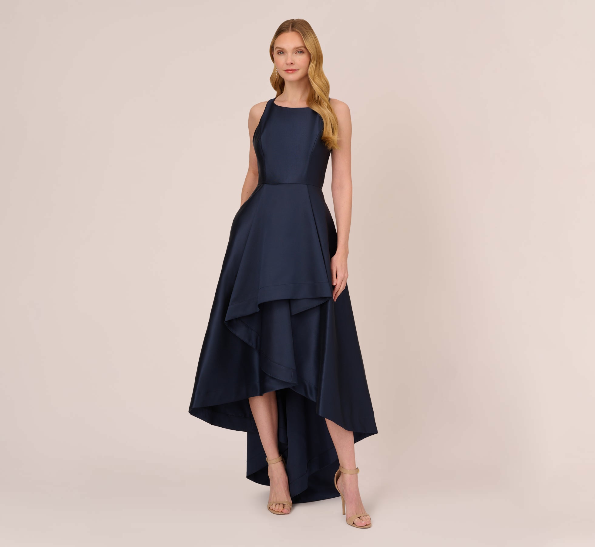 High Low Mikado Gown With Asymmetrical Detail In Midnight