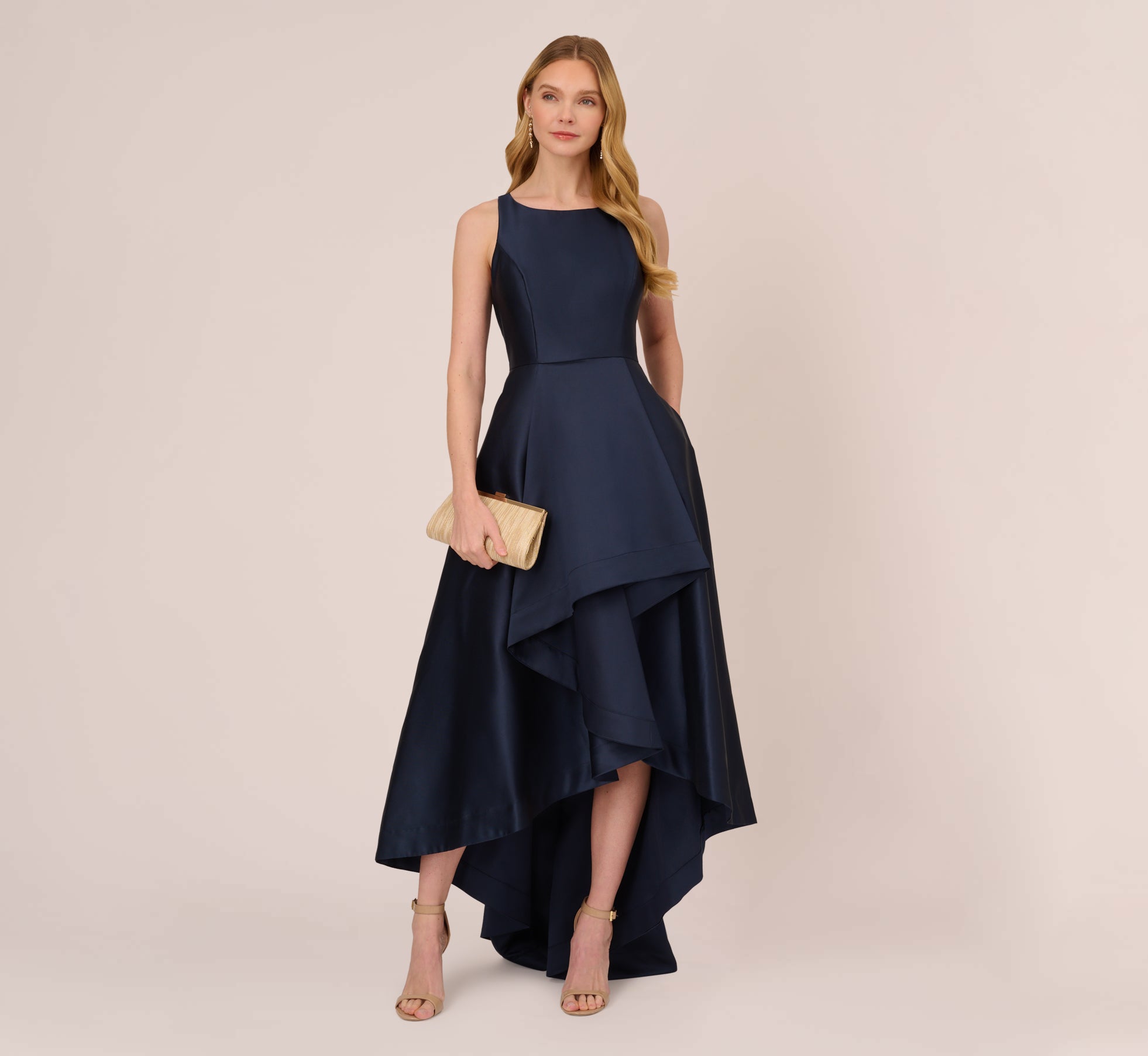 High Low Mikado Gown With Asymmetrical Detail In Midnight