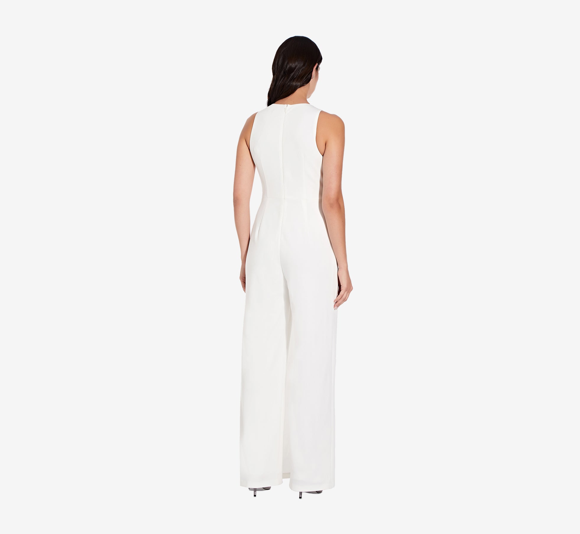 ADRIANNA PAPELL Womens White Sleeveless Formal Wide Leg Jumpsuit 0