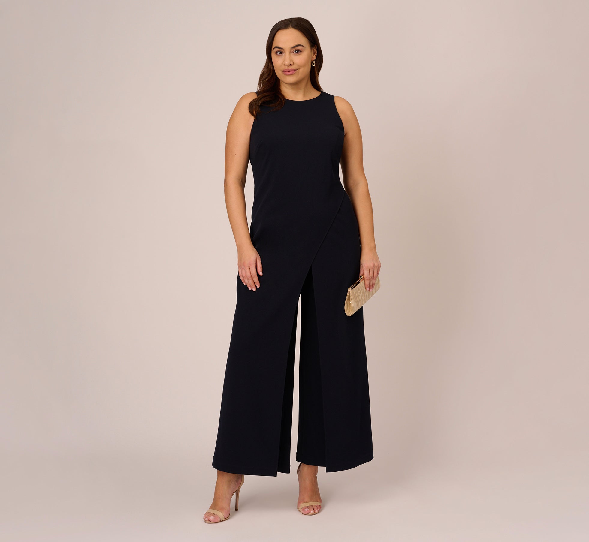 Plus Size Sleeveless Asymmetrical Jumpsuit In Midnight | Adrianna 