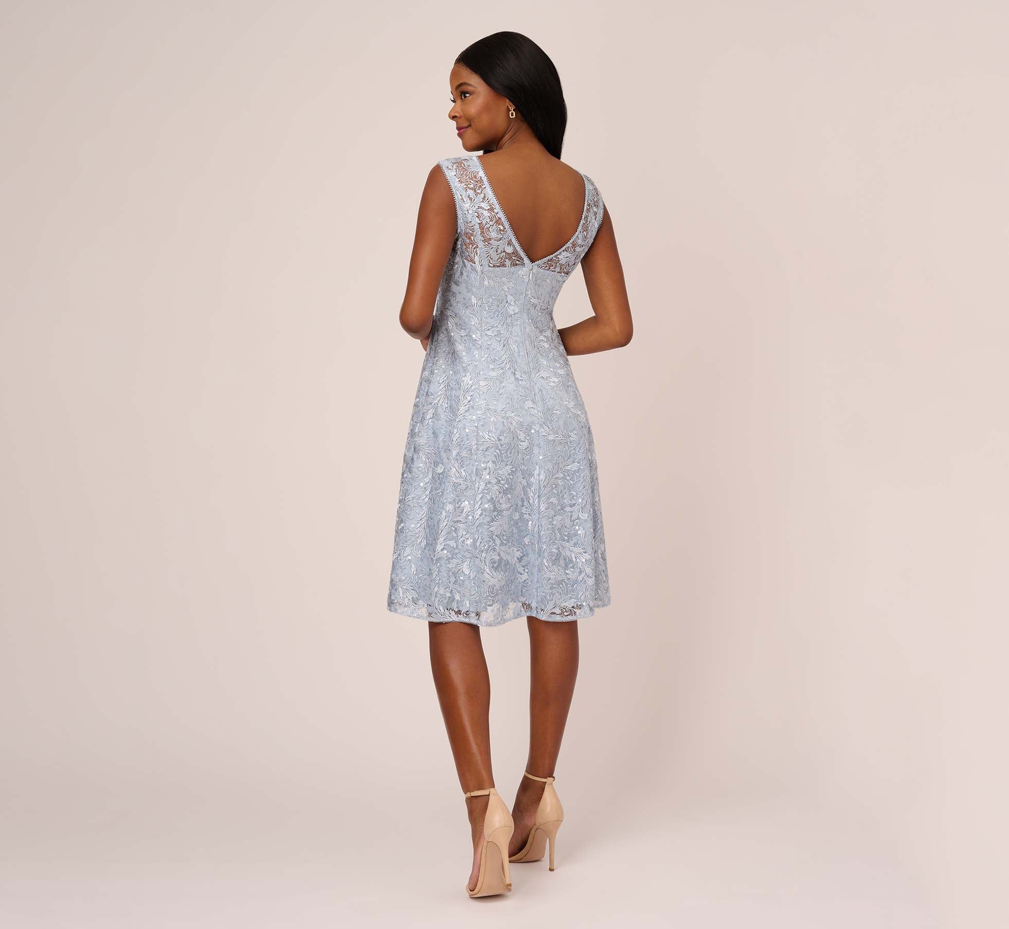 Embroidered Sleeveless Midi Cocktail Dress In Skyway Adrianna Papell