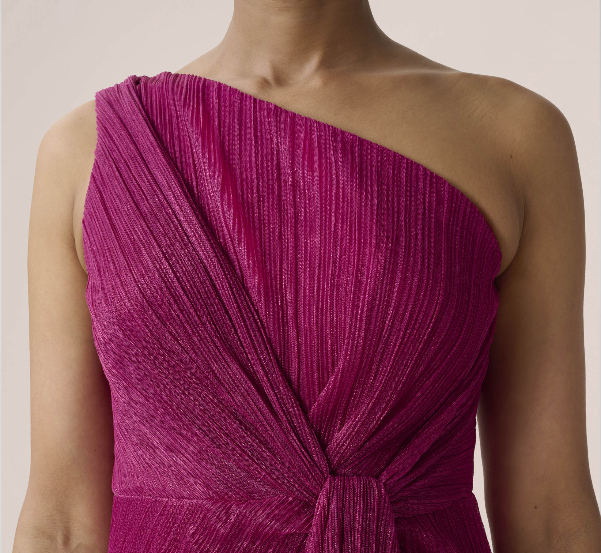 Stardust Pleated Draped One Shoulder Gown In Magenta Adrianna Papell