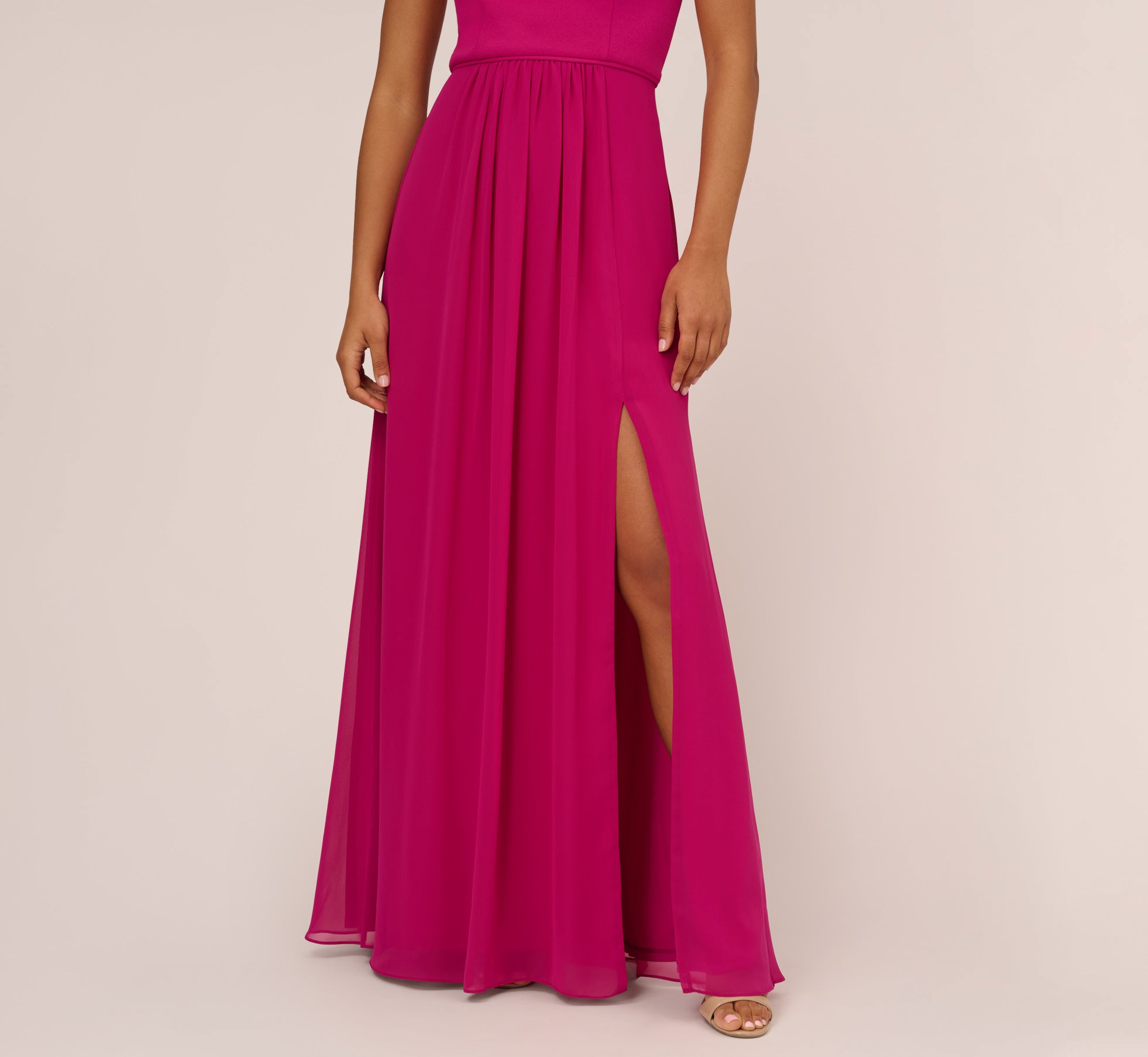 One Shoulder Chiffon Long Gown In Bright Magenta Adrianna Papell