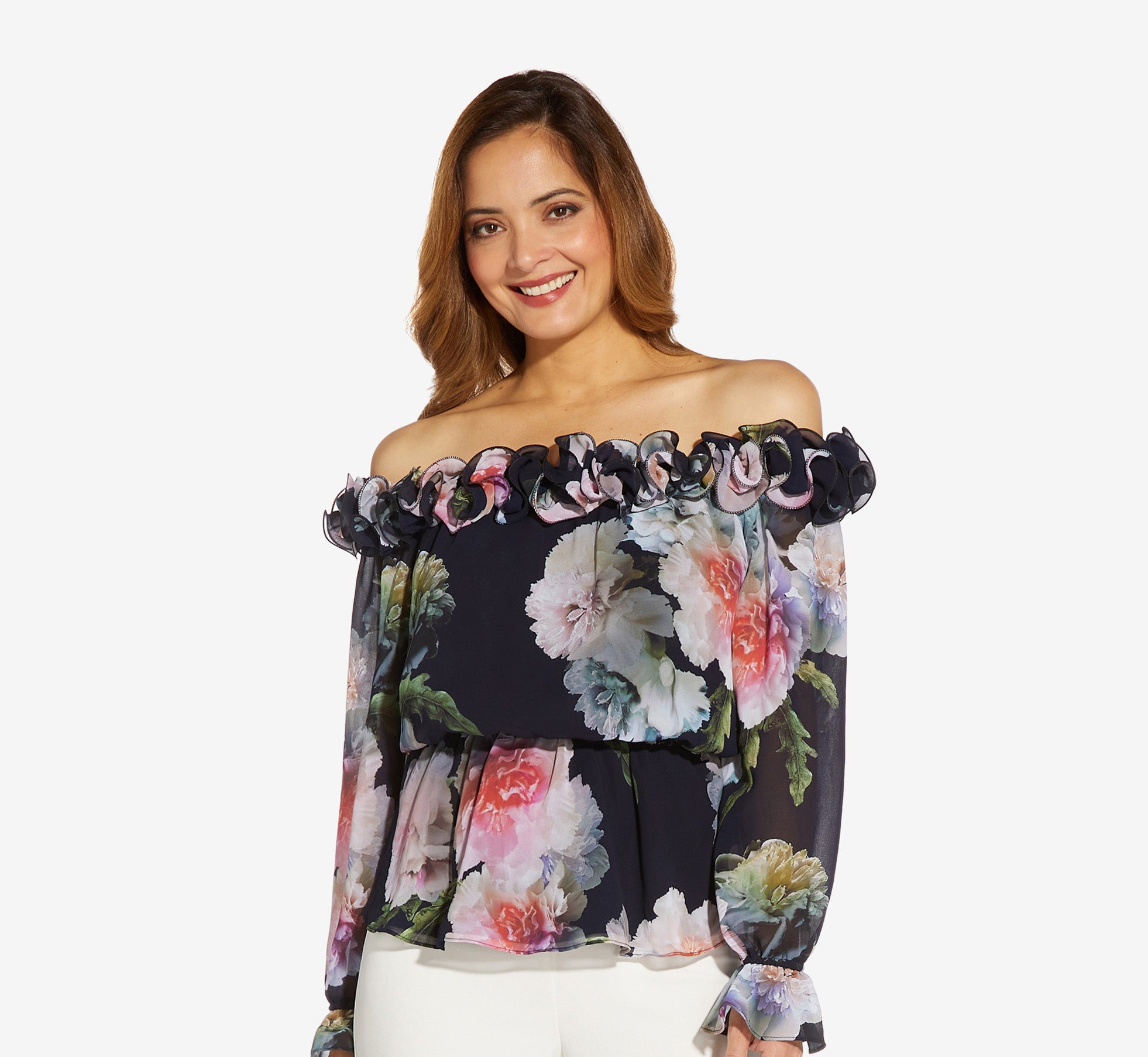 Appliquéd floral-print silk-chiffon blouse