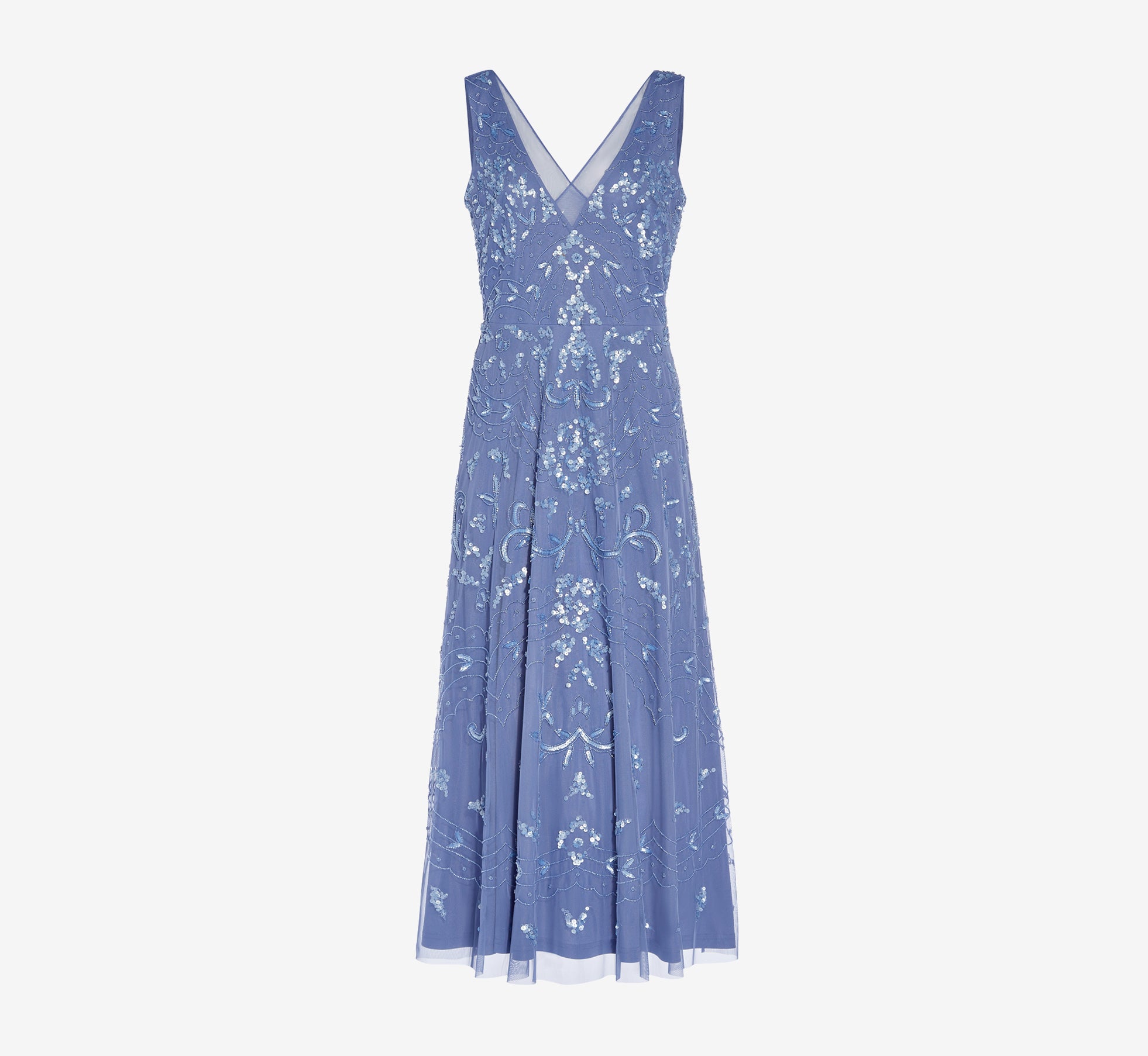 Hand Beaded Ankle Length Dress In French Blue Adrianna Papell