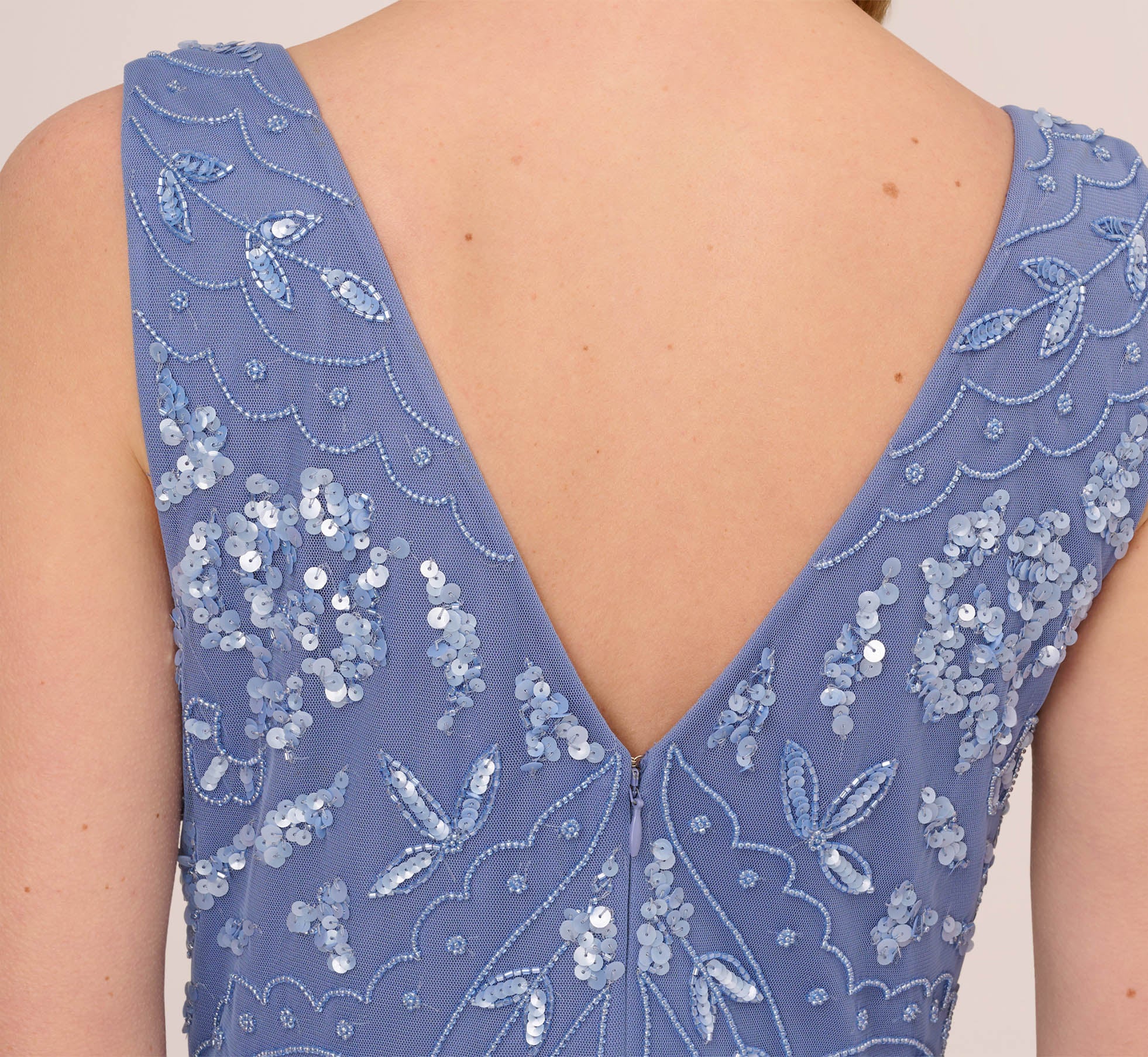 Hand Beaded Ankle Length Dress In French Blue Adrianna Papell