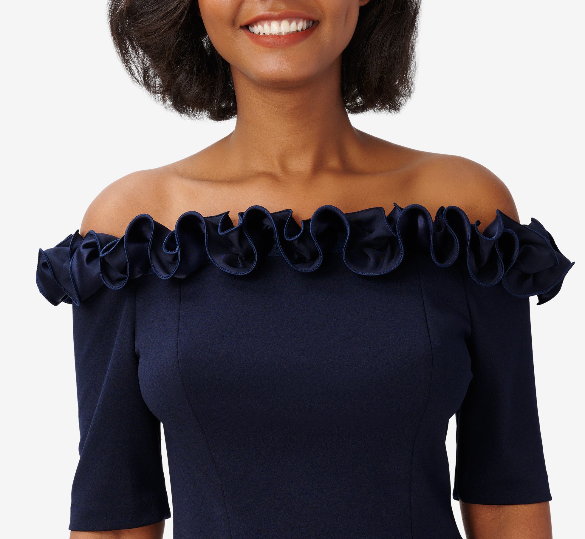 Crepe Satin Rosette Off The Shoulder Top In Midnight Adrianna Papell