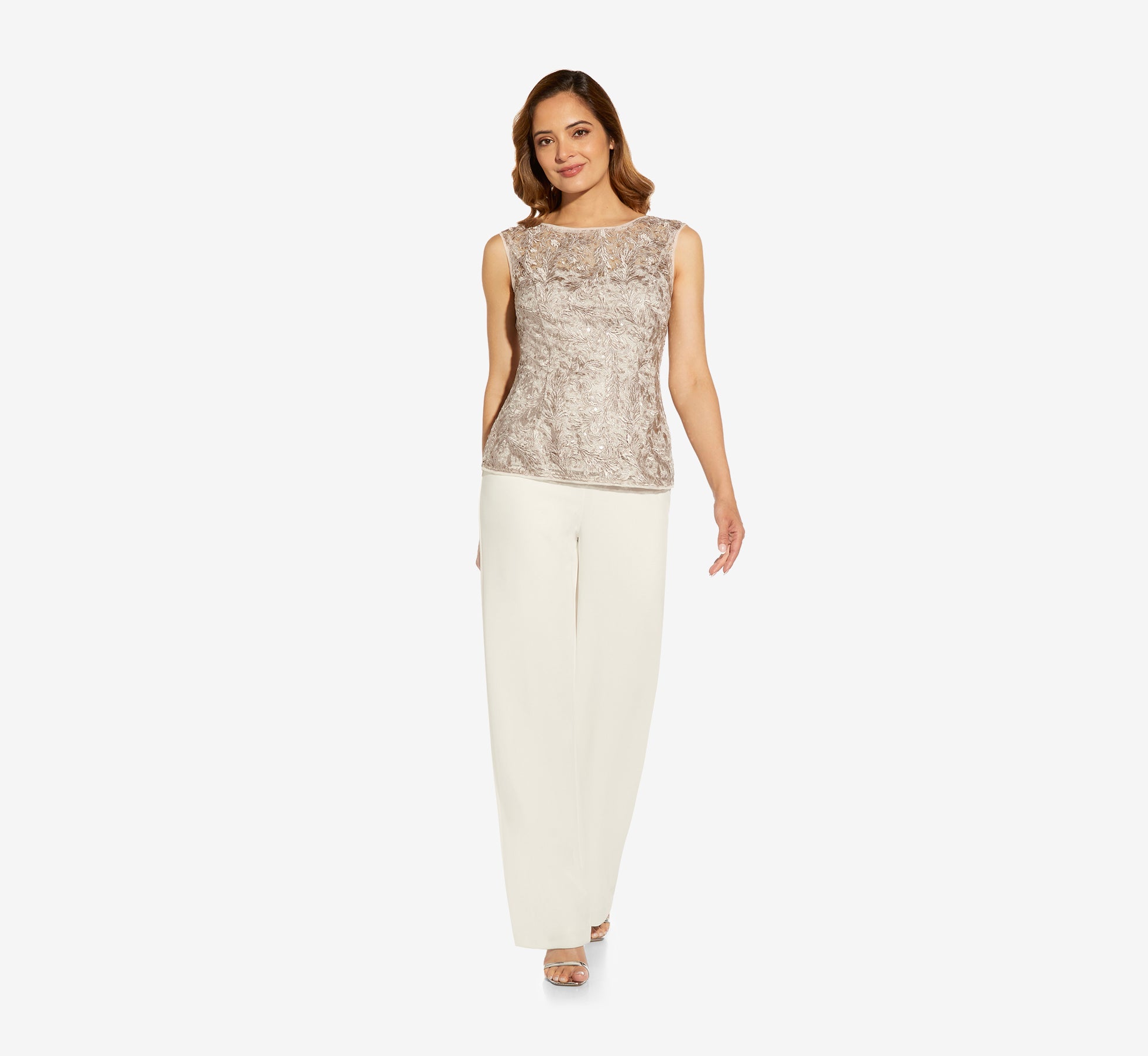 Lace And Sequined Illusion Top In Marble Adrianna Papell