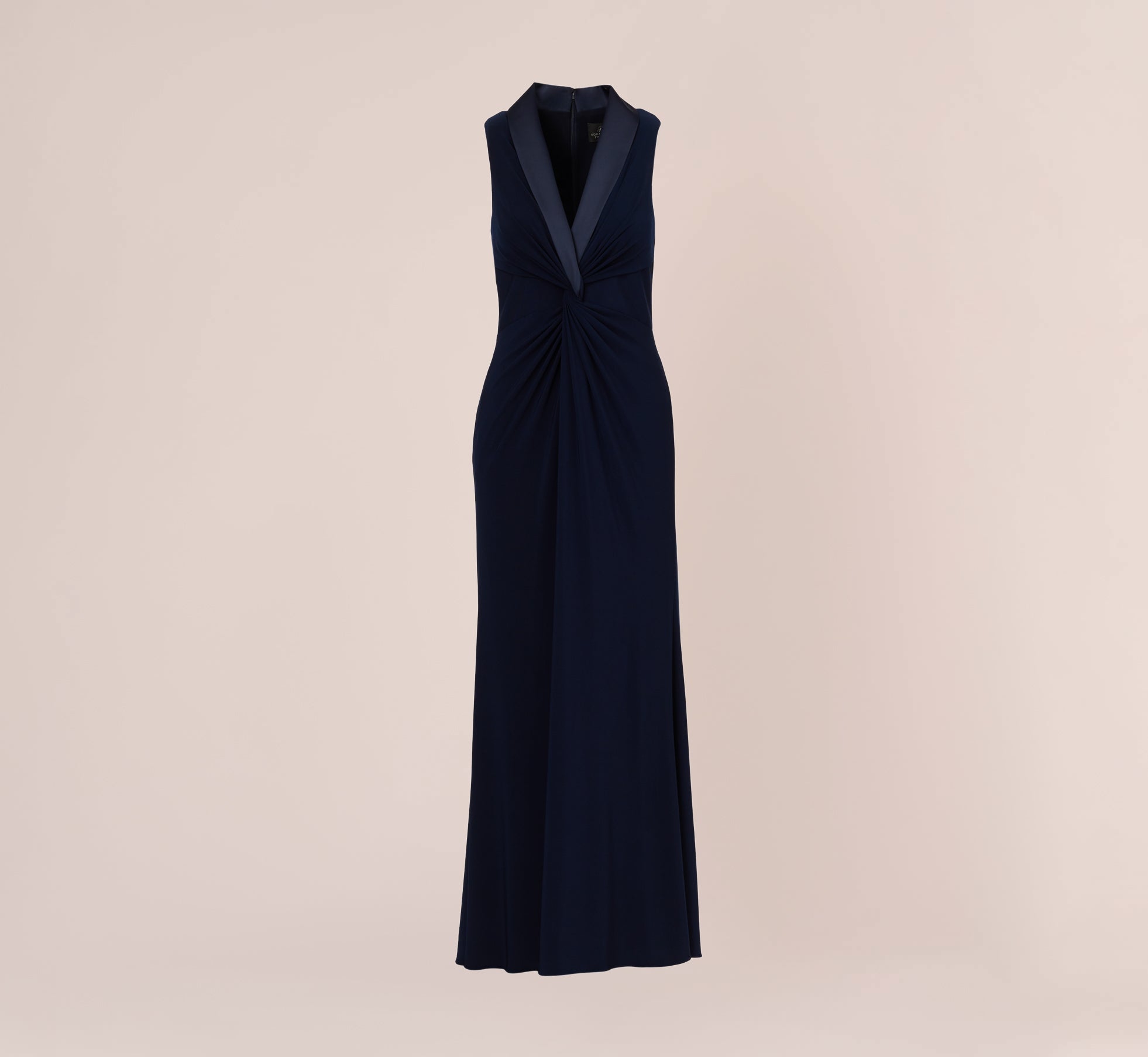 Matte Jersey Twist Front Tuxedo Long Gown In Midnight Adrianna