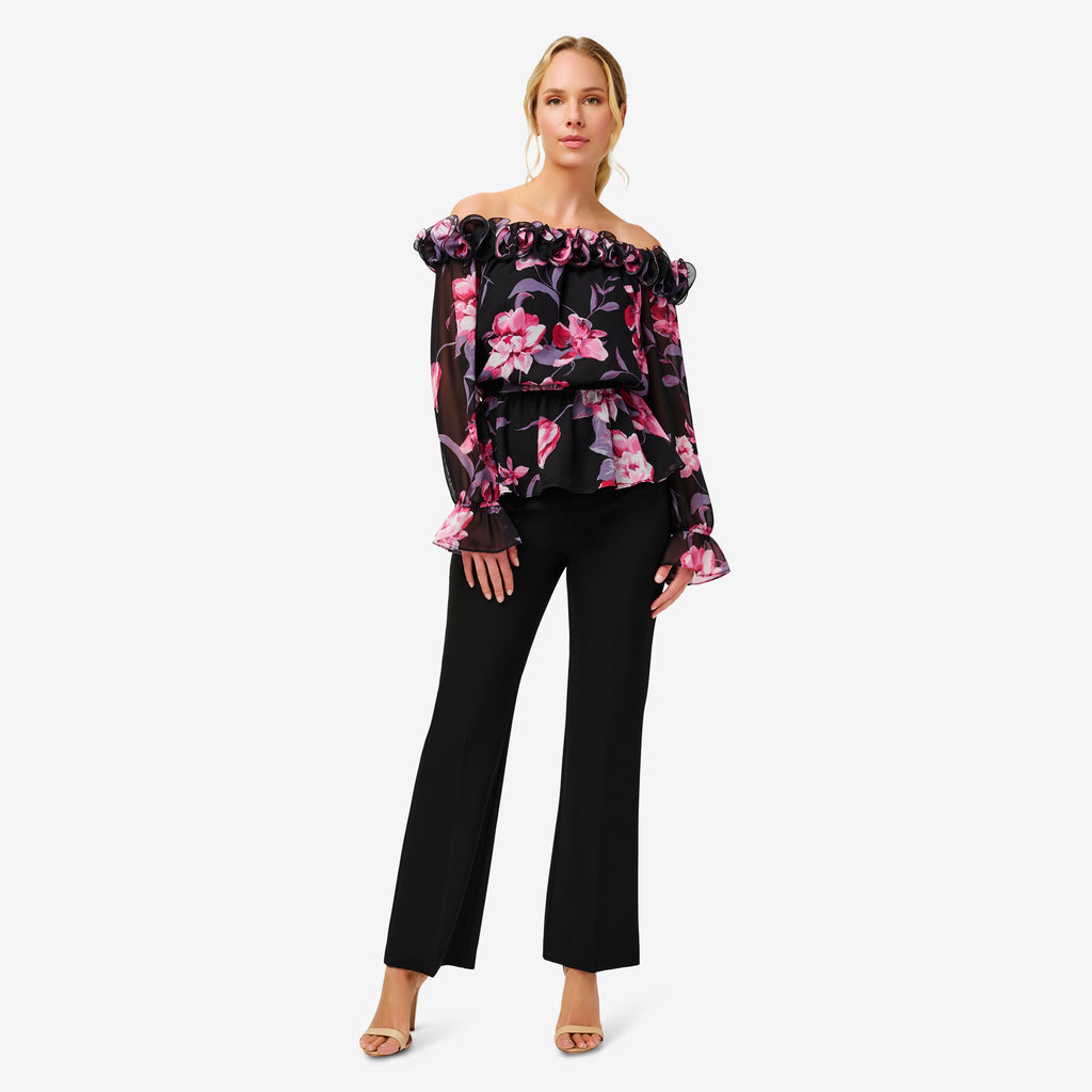 Women's Floral Printing Off-Shoulder Chiffon Blouse 