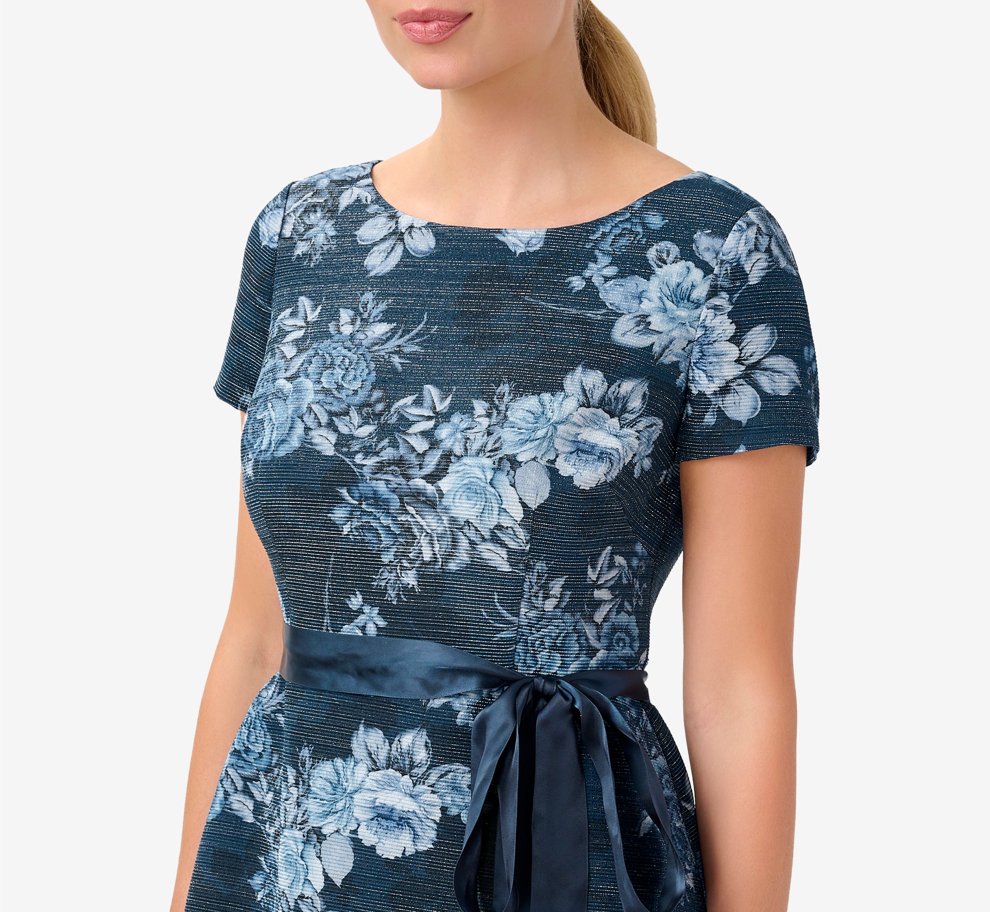 Metallic Floral Jacquard Top In Midnight Multi Adrianna Papell