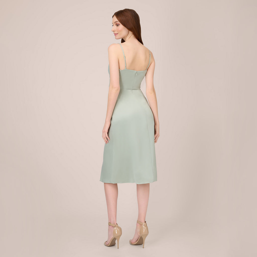 Satin Midi-Length Fit-And-Flare Cocktail Dress With Cowl Neck In