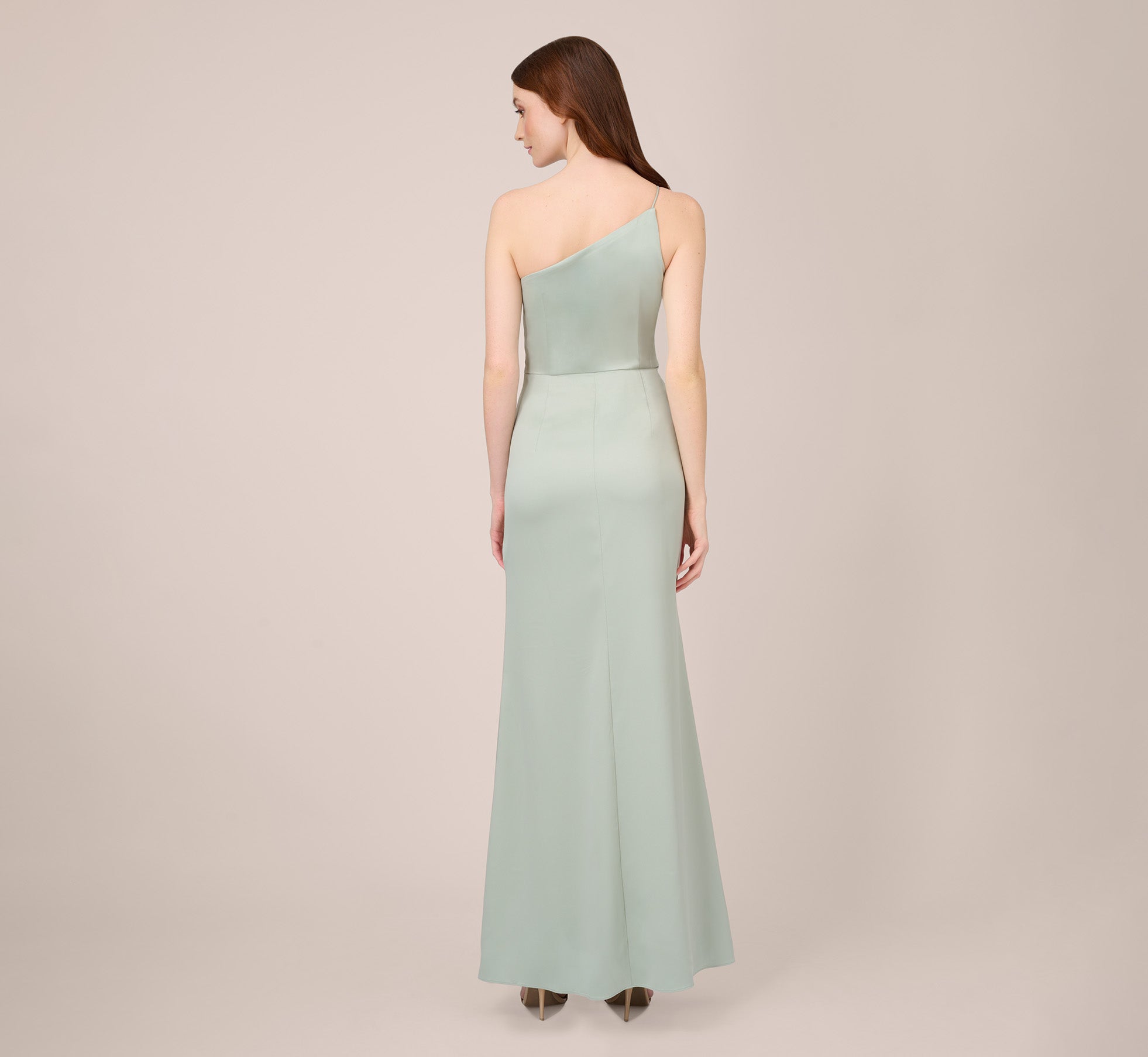 Satin Crepe One Shoulder Long Gown In Willow Adrianna Papell