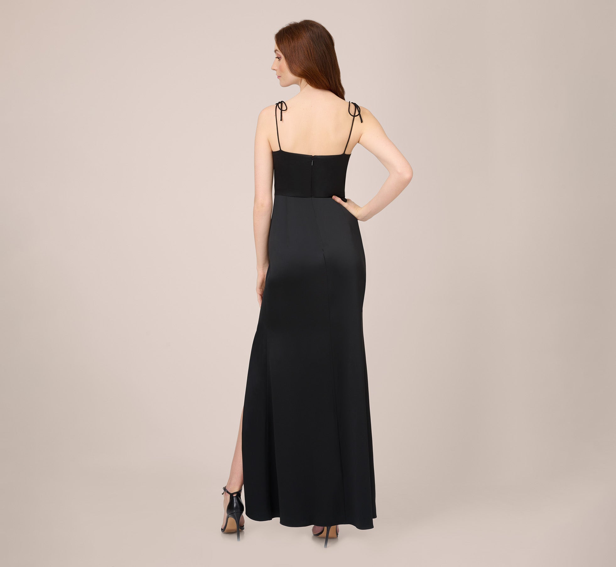 Satin Crepe Long Gown In Black | Adrianna Papell