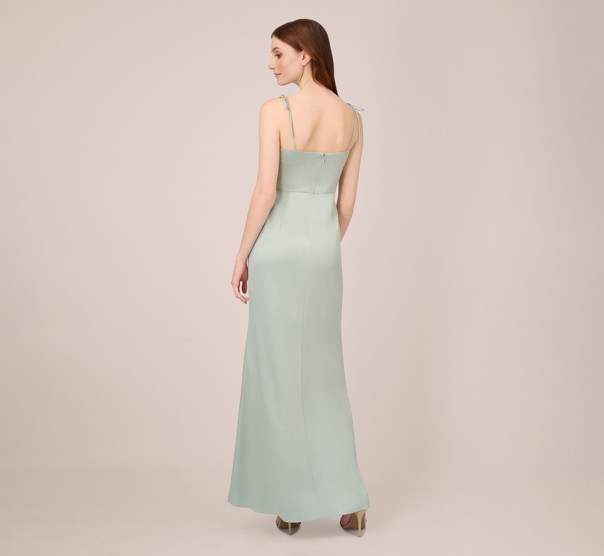 Satin Crepe Long Gown In Willow Adrianna Papell