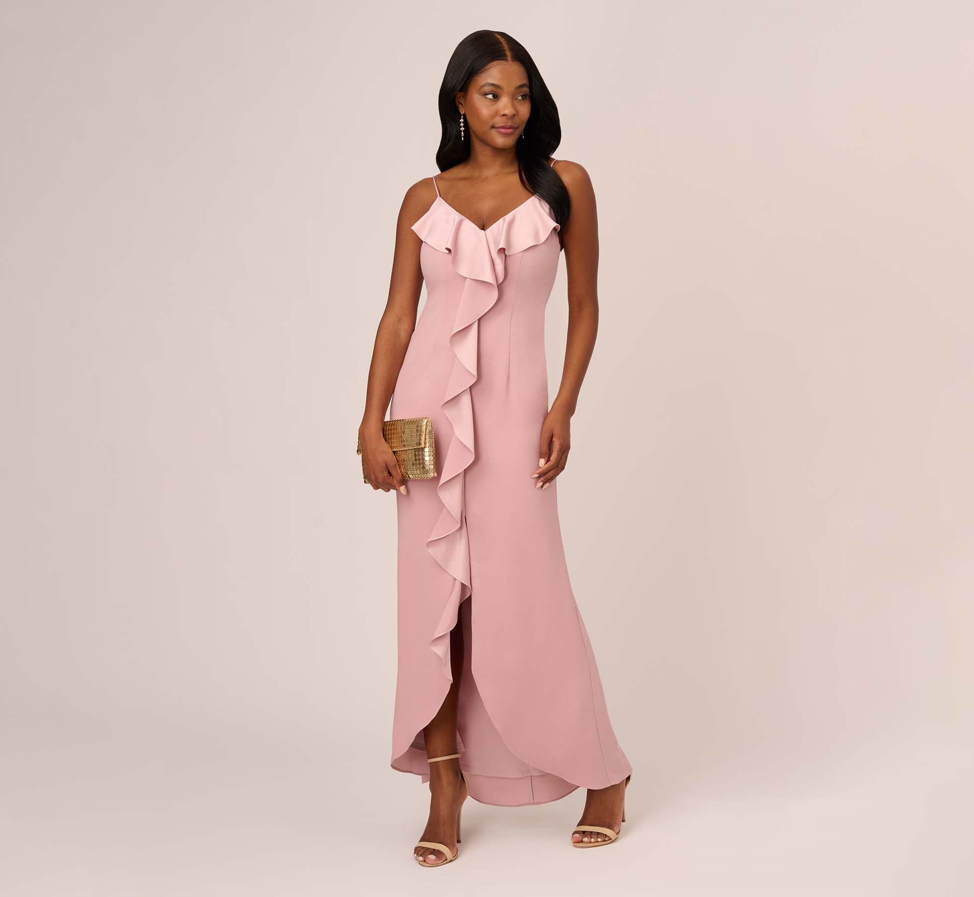 Ruffled Crepe Evening Gown