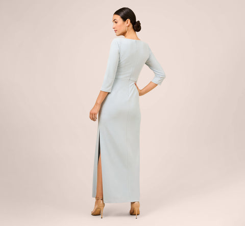 Metallic Knit Tie-Front Long Column Gown In Skyway