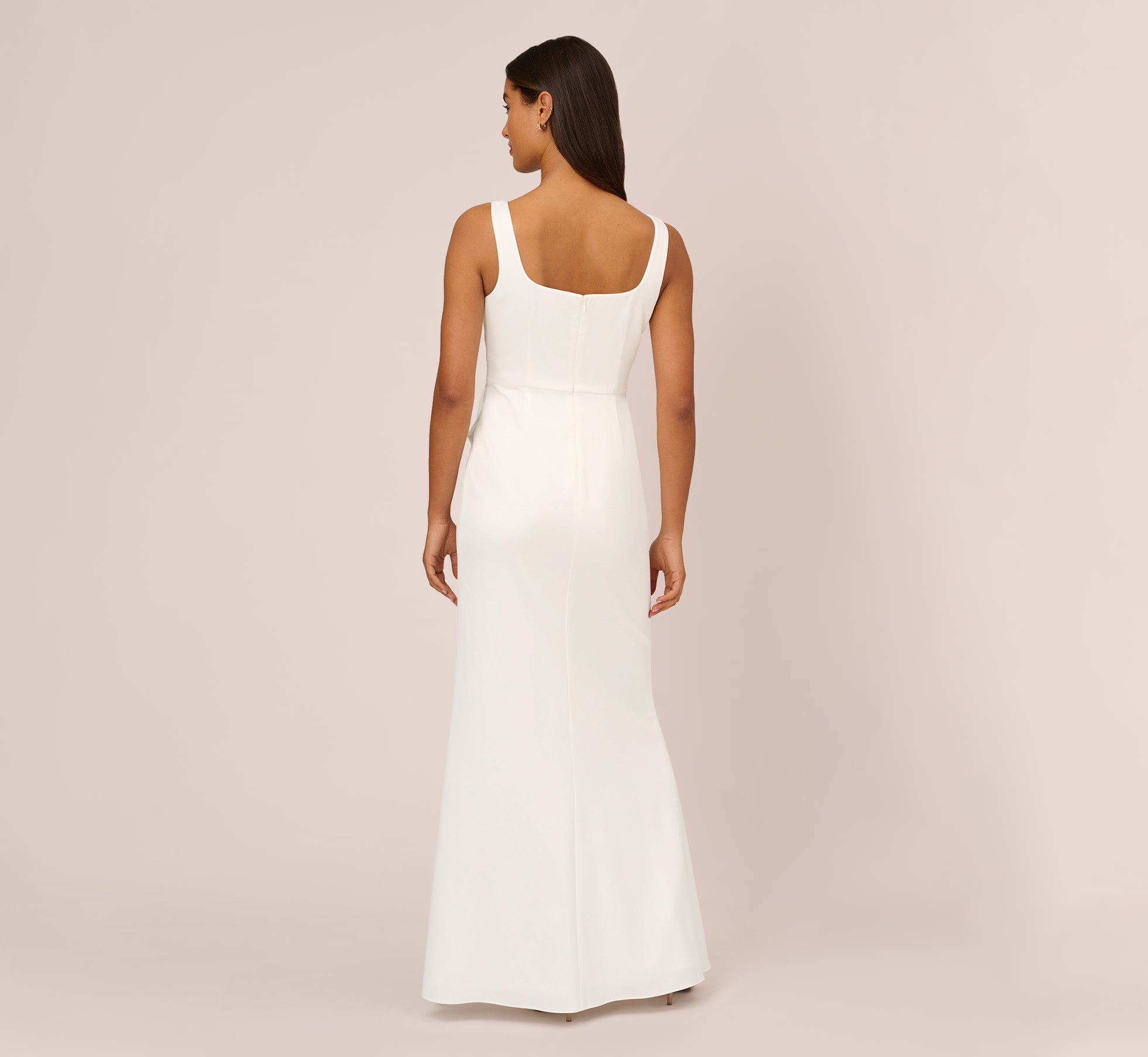 Satin Crepe Mermaid Gown With Tie Waist In Ivory Adrianna Papell