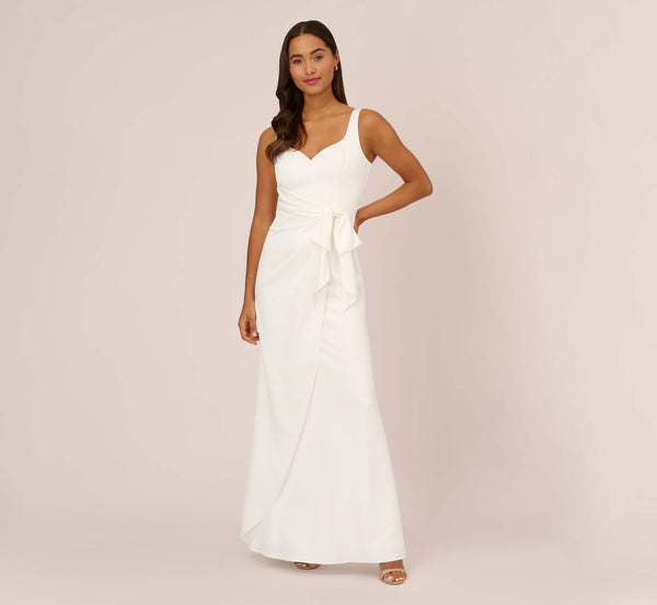 Satin Crepe Mermaid Gown With Tie Waist In Ivory | Adrianna Papell