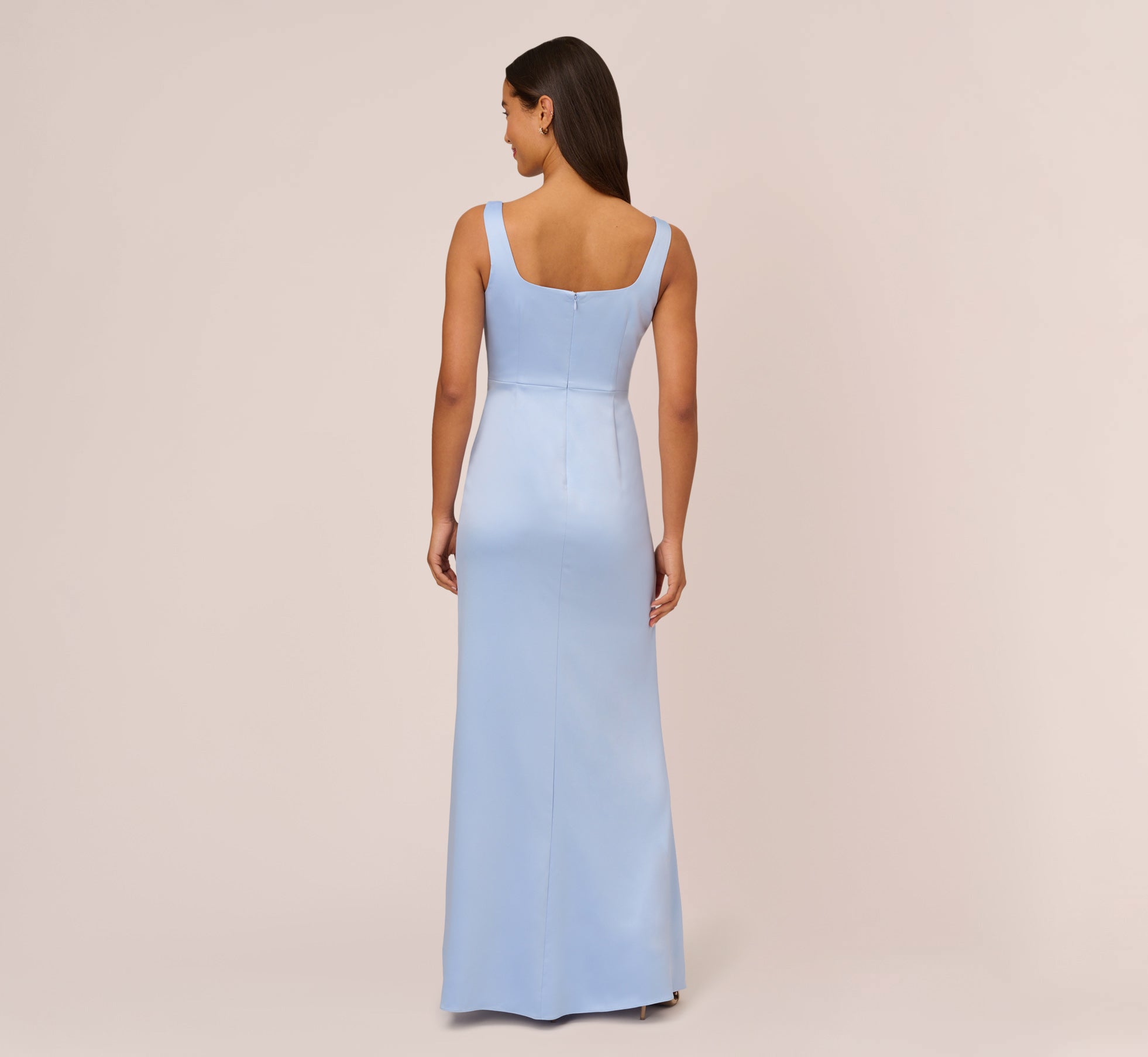 Satin Crepe Mermaid Gown With Tie Waist In Blue Breeze Adrianna