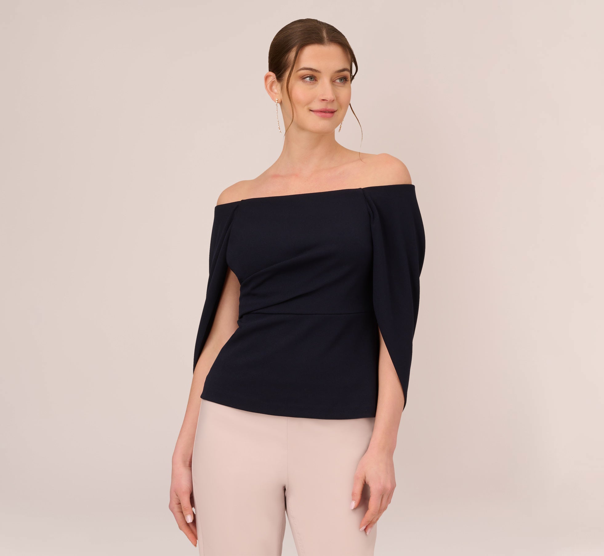 Off The Shoulder Top With Cape Back In Midnight Adrianna Papell