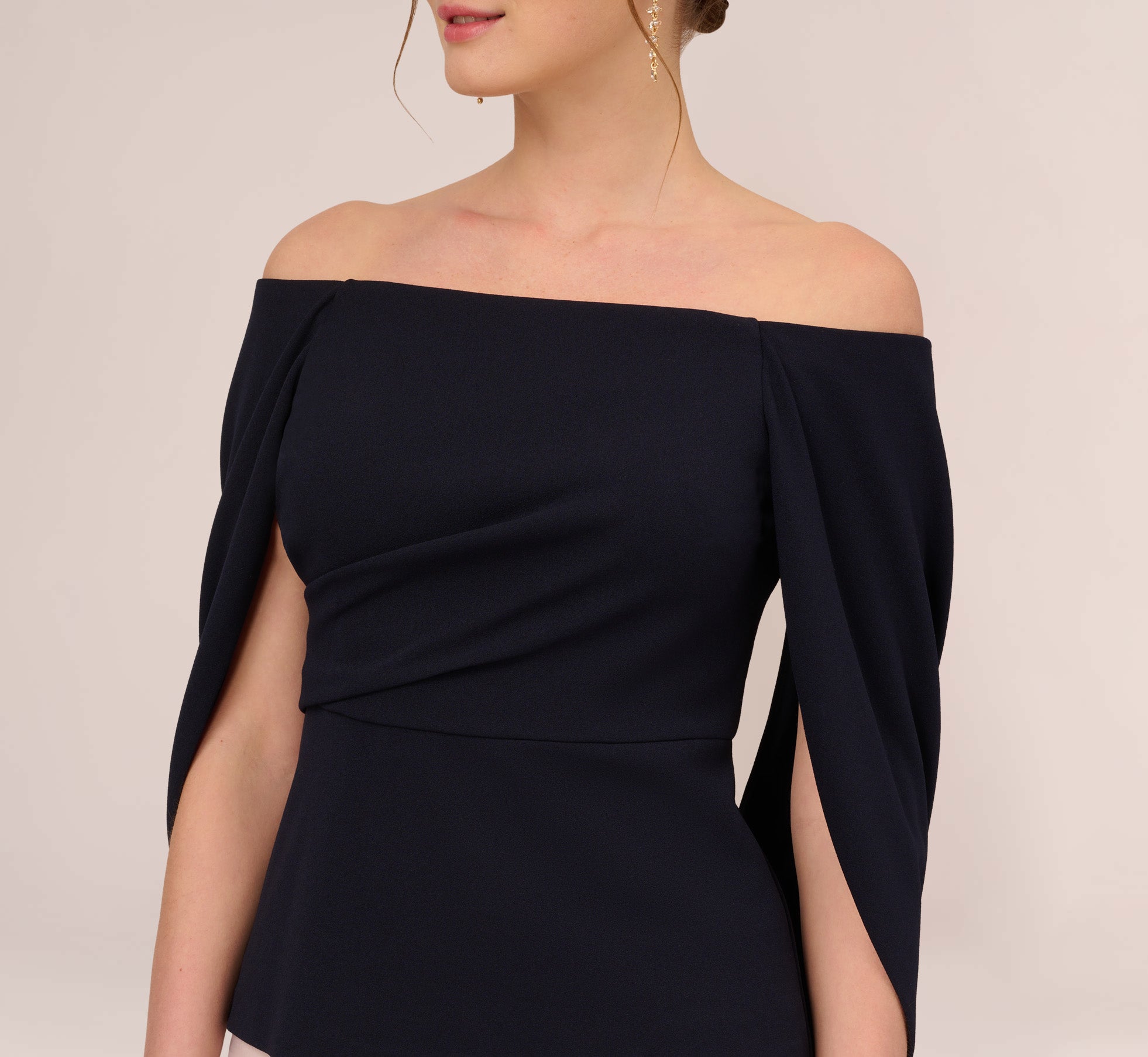 Off The Shoulder Top With Cape Back In Midnight | Adrianna Papell