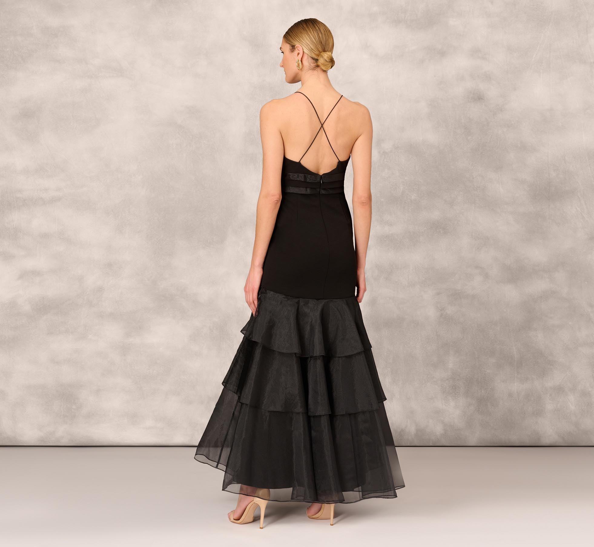 Tiered Trumpet Dress With Ruffles In Black Adrianna Papell