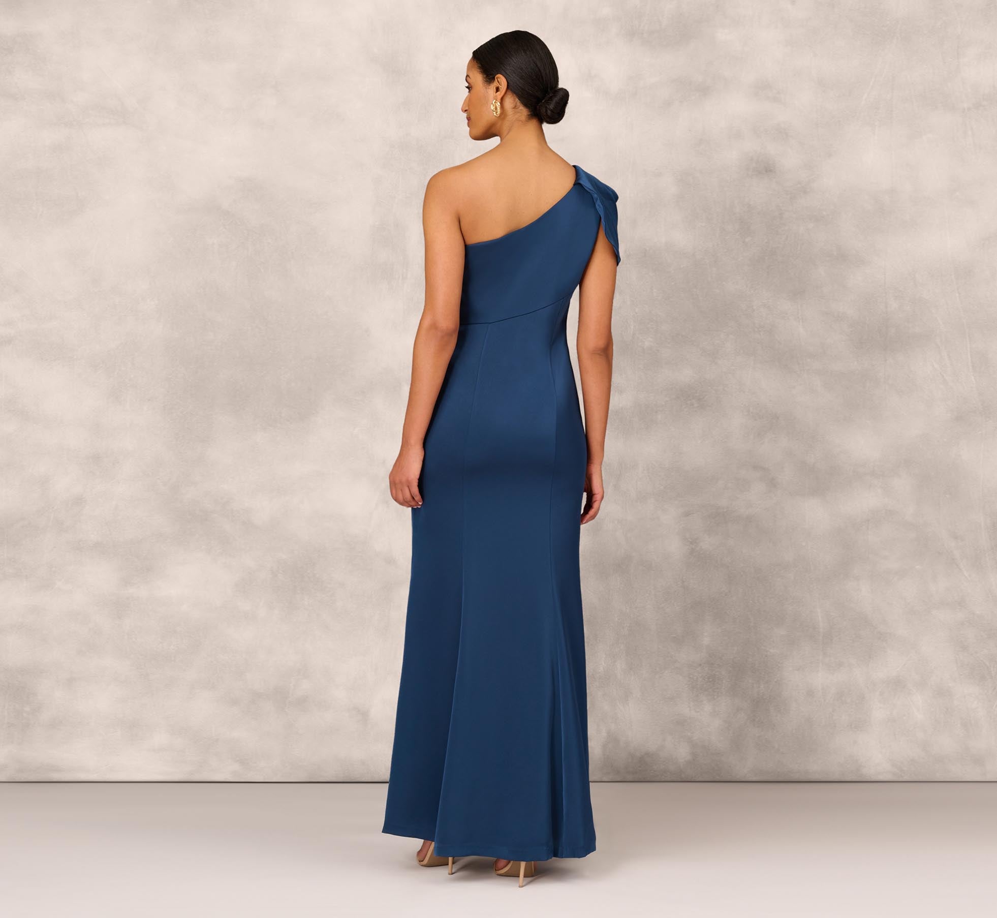 Draped One Shoulder Mermaid Gown In Twilight Blue Adrianna