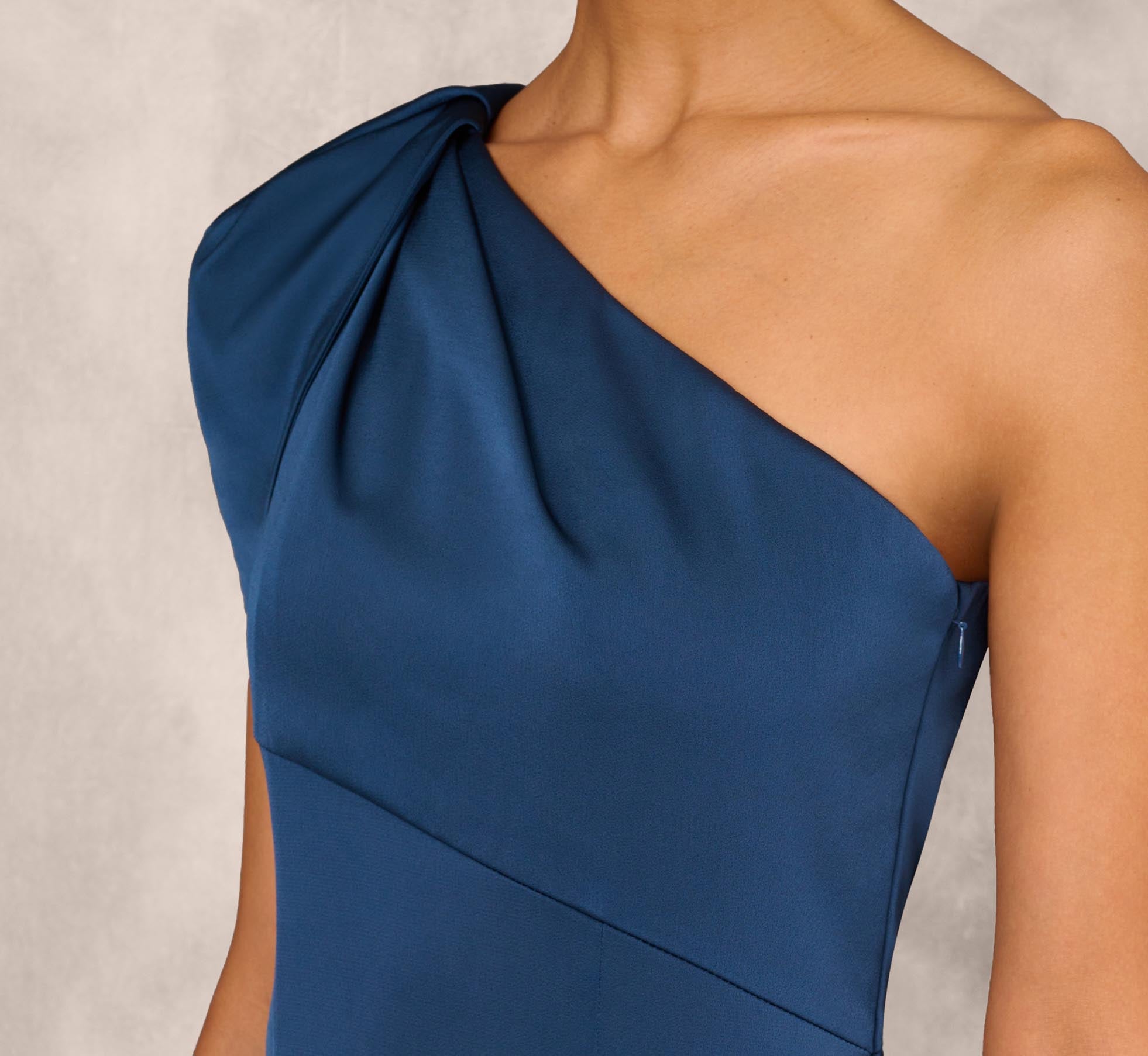 Draped One Shoulder Mermaid Gown In Twilight Blue Adrianna Papell