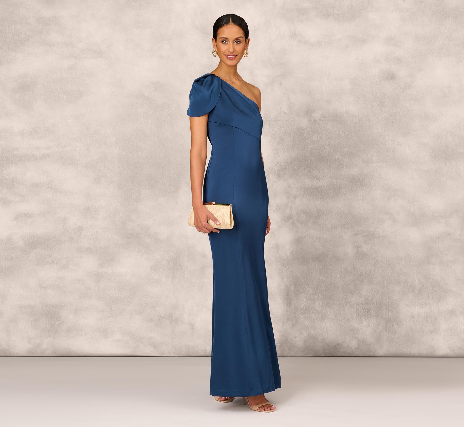 Draped One Shoulder Mermaid Gown In Twilight Blue Adrianna Papell